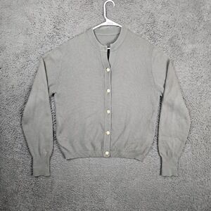 Best of Scotland Two Ply Cashmere Cardigan Sweater Gray Gold Buttons Size 44